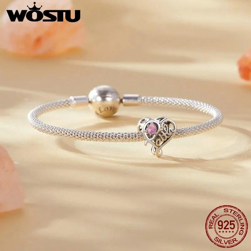 WOSTU 925 Sterling Silver Retro Butterfly Stopper Buckle Square Bible Beads Pink Faith Charms Fit Original Bracelet DIY Gifts