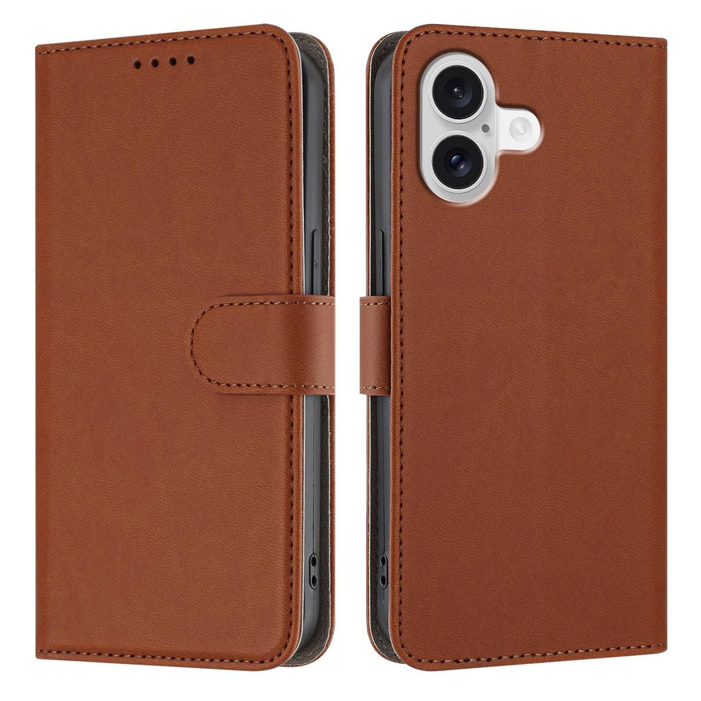For iPhone 17 Leather Case Solid Color Phone Cover with Wallet