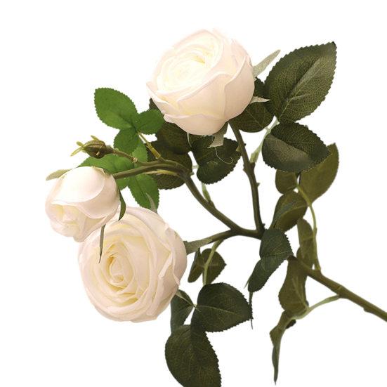 Букет из 3 веток искусственных цветов с 2 цветущими головками и 1 бутоном, роза с эффектом настоящего прикосновения, ветка для свадебного декора, домашнего офиса, стола