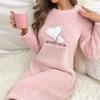 Women's Autumn and Winter Flannel Homewear Thickened Long Sleeve Nightgown Cute Mid-length Heart Pullover Loungewear