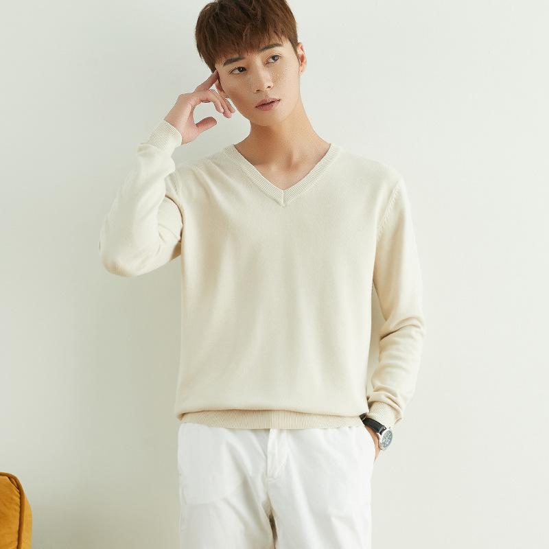 Осенне-зимний мужской вязаный свитер с V-образным и круглым вырезом, простой, в стиле «ветреный полевой», однотонный, деловой свитер.