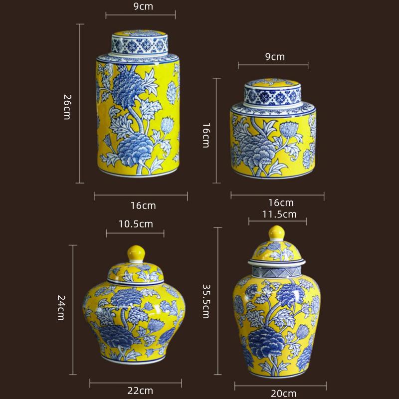 Керамическая ваза Китайский сине-белый фарфор Банка для хранения Генеральская банка Ваза для цветов Гранатовый цветочный горшок Домашнее украшение