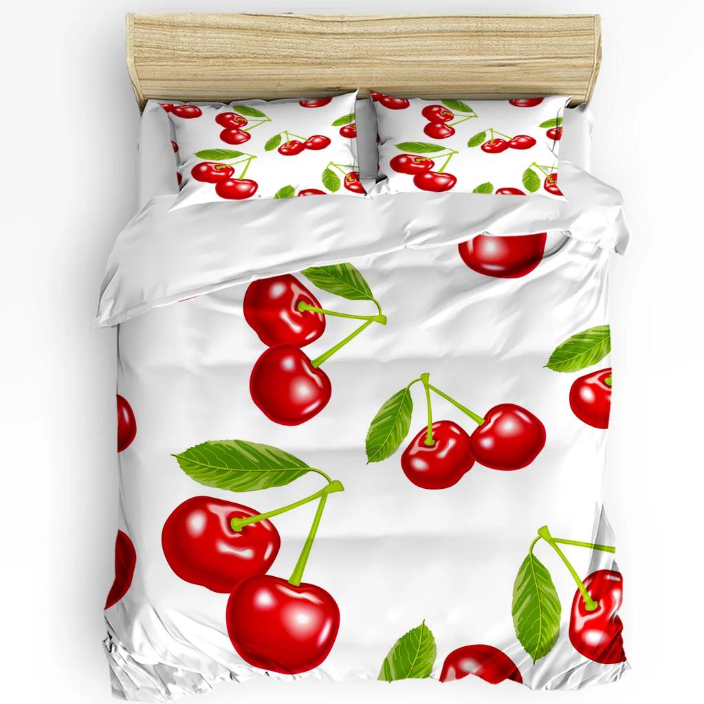 Summer Fruit Strawberry Leaf Repeat 3pcs Bedding Set For Bedroom Double Bed Home Textile Duvet Cover Quilt Cover Pillowcase