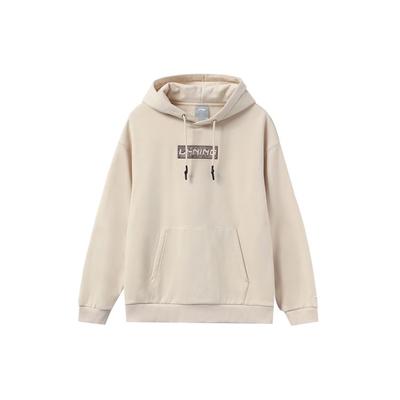 Li Ning Sports Lifestyle Series вышитый логотип свободный флис теплый свитшот с капюшоном и длинным рукавом унисекс свитшот бежевый AWDRB74-5