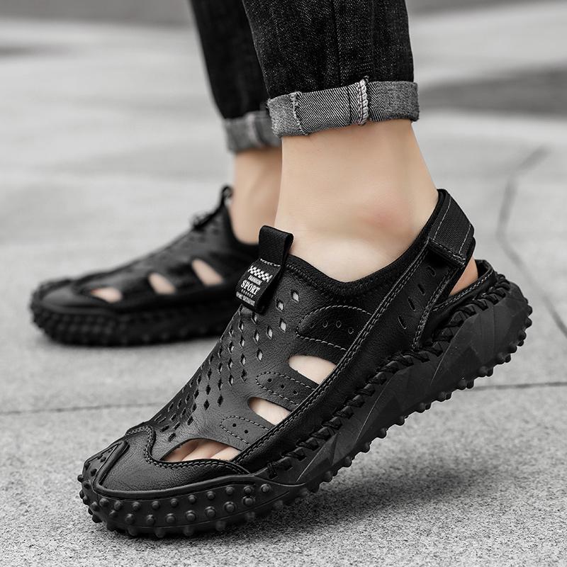 Мужские повседневные дышащие мягкие сандалии из натуральной кожи с ручной строчкой