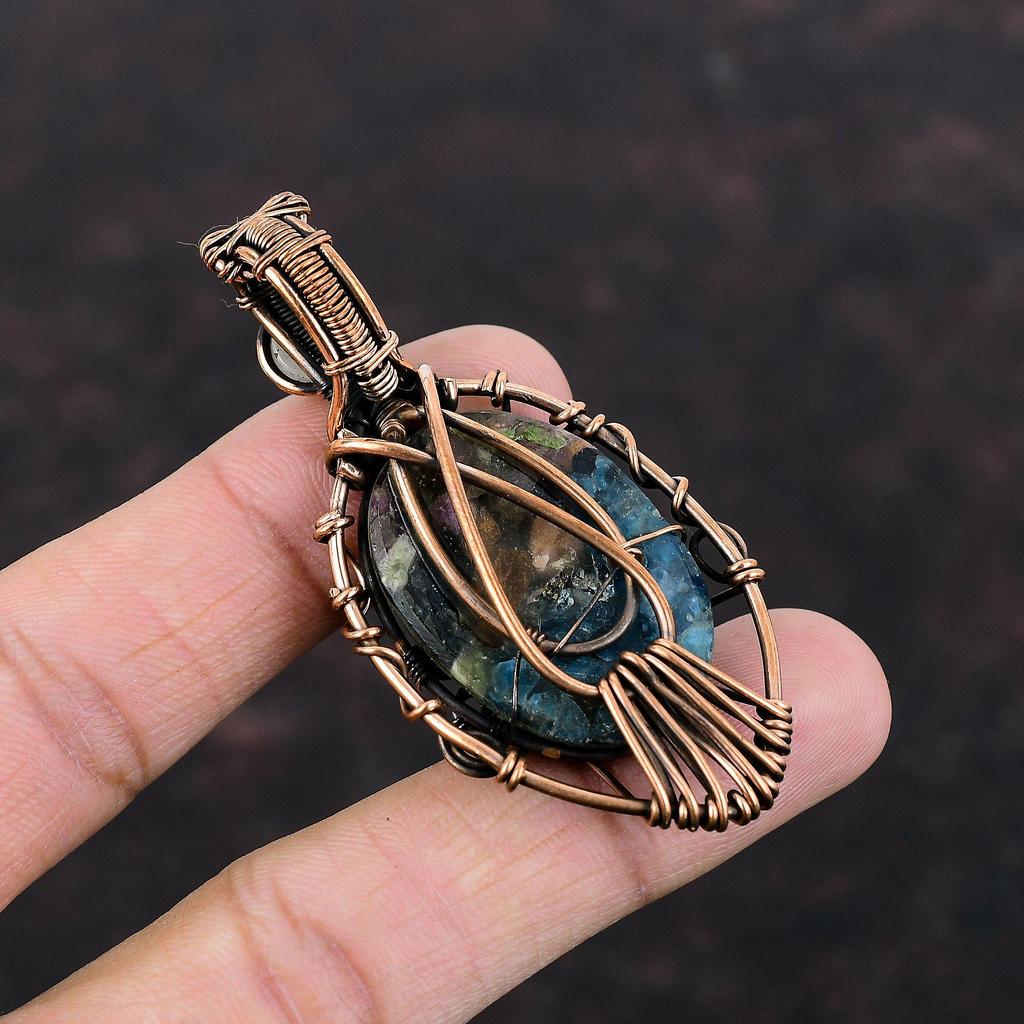 Подвеска с арбузом и турмалином от сглаза, медная проволока, кулон с драгоценным камнем, кулон с радужным лунным камнем, дизайнерские ювелирные изделия ручной работы, подарок для него