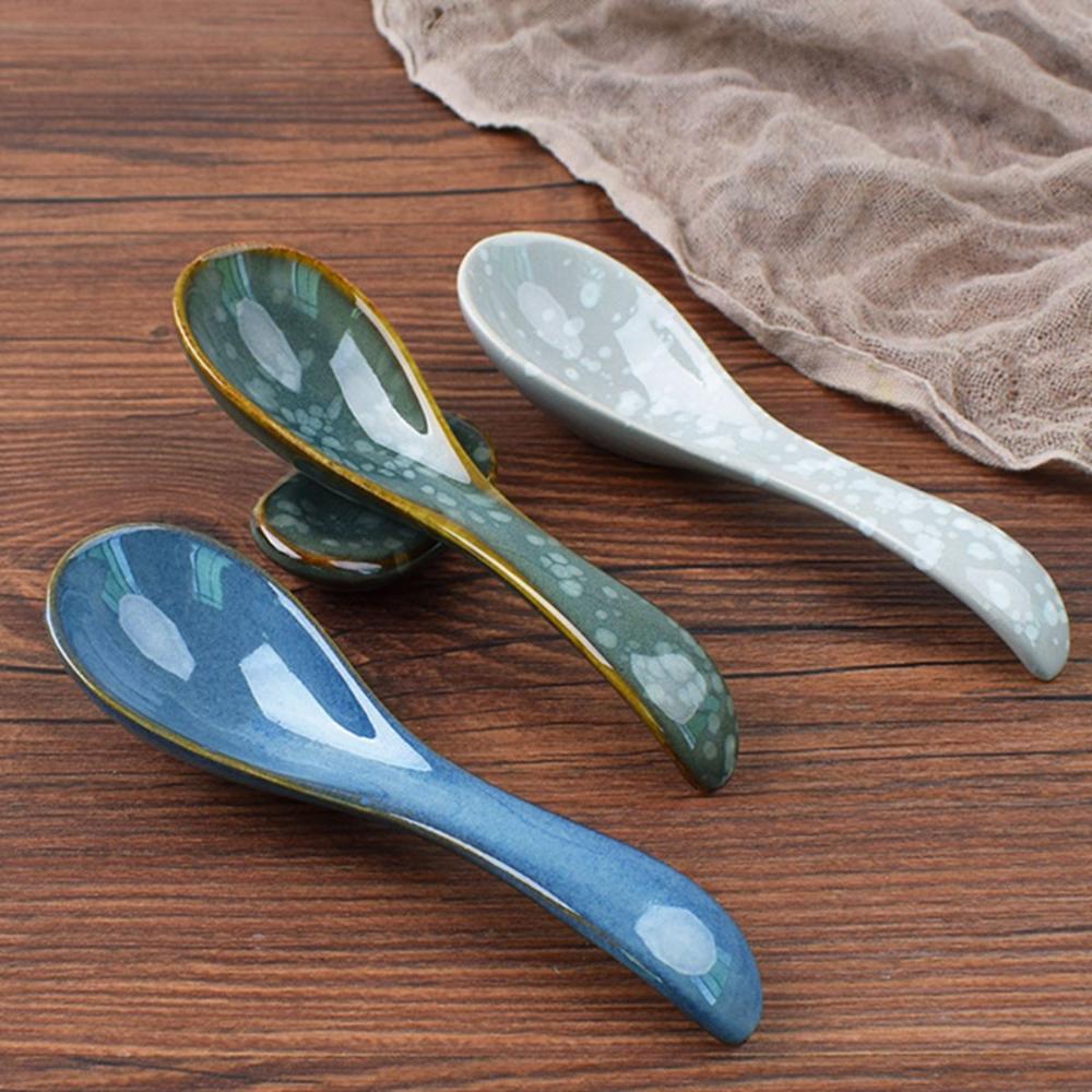 Kids Adults Ceramic Mixing Dinnerware Eating Kitchen Utensil Soup Spoons Cutlery Tableware
