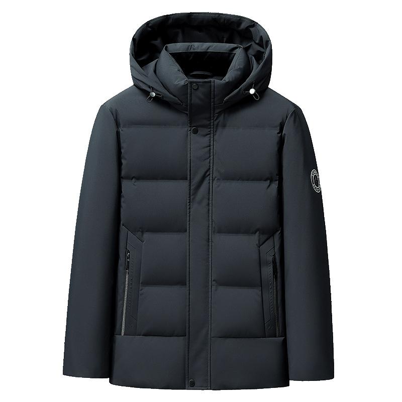 Мужская пуховая куртка на 85% из гусиного пуха, зимнее пальто в стиле business casual с воротником-стойкой и съемным капюшоном на кулиске