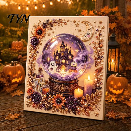Easy Crafting Projects for Beginners Halloween Faux Pearl Art Kit, Crow Pumpkin Painting DIY 7.87 x Stress Relief Project Home Inch Cute Ghost 3D