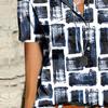 Women Short Sleeve Turn-down Collar Single-breasted Printing Casual T-shirt Blouse Streetwear