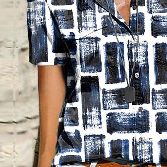 Women Short Sleeve Turn-down Collar Single-breasted Printing Casual T-shirt Blouse Streetwear