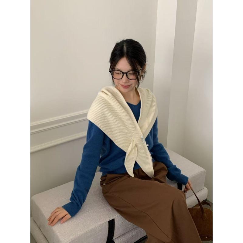 Early Autumn Atmosphere Knitted Large Version Triangle Scarf Dual Purpose Shawl Scarf All In One Versatile Neck Protection Hat for Women