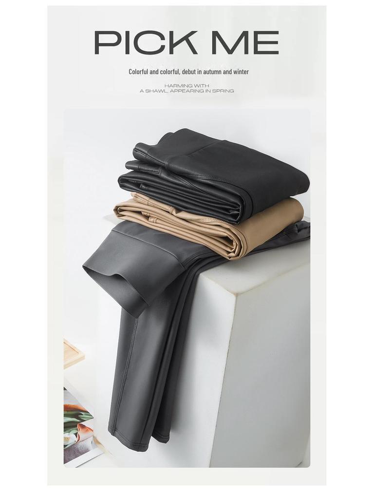 Женские леггинсы из матовой искусственной кожи с высокой талией и бархатной подкладкой — длина девять точек, 2024 г.