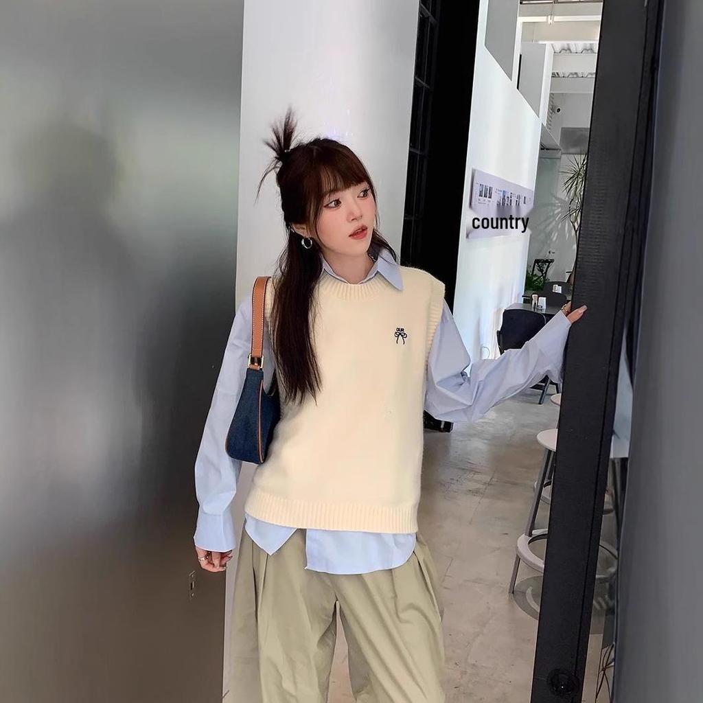 Женский вязаный жилет-свитер - Весна/Осень 2024 Маленький Без рукавов Многослойный топ