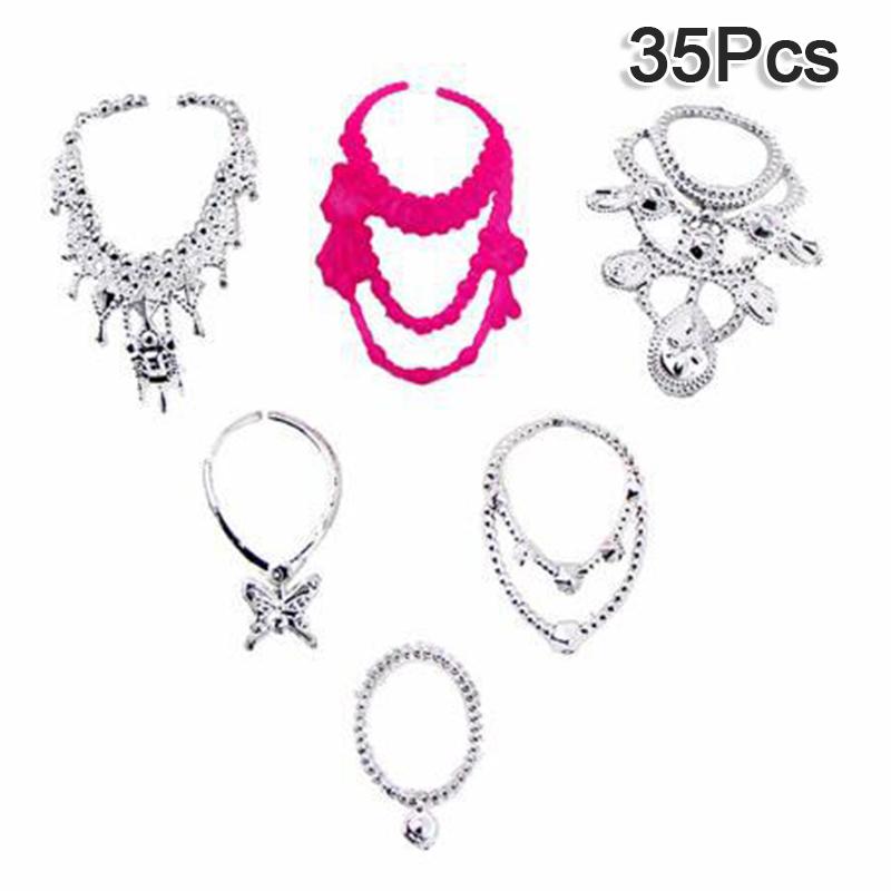 35 шт. Одежда для Барби, 12 шт. юбок + 12 пар туфель на высоком каблуке + 5 5 корон + 6 ожерелий