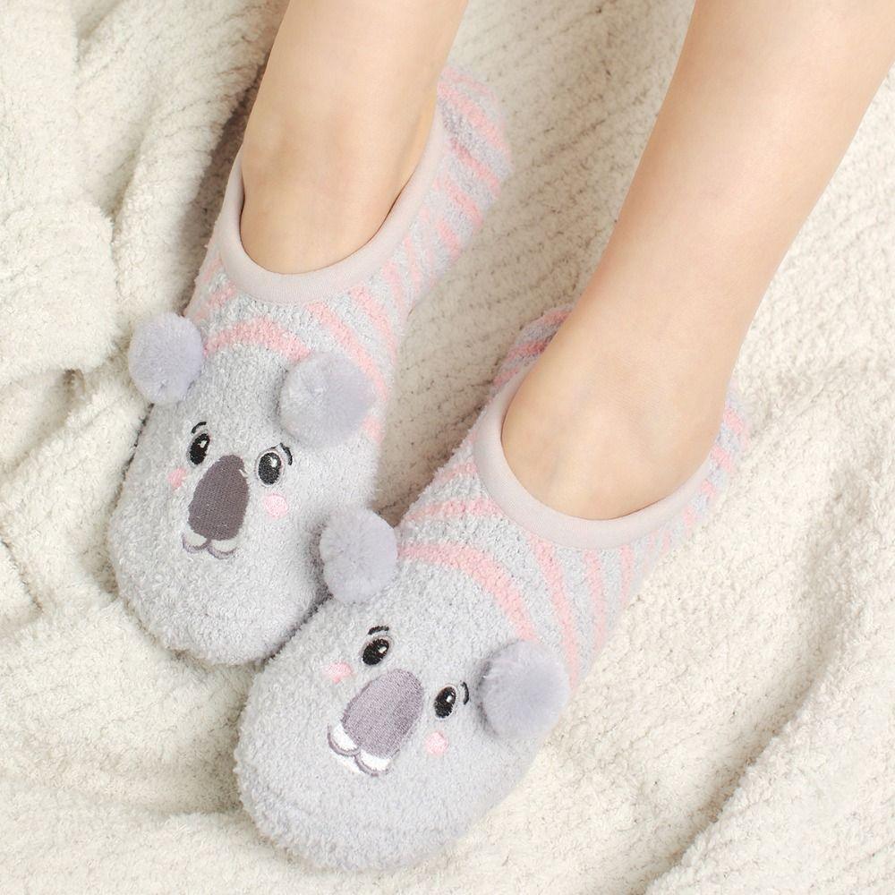 Мультяшные противоскользящие носки для пола коала рождественские домашние носки кавайные коралловые флисовые носки-лодочки для детей