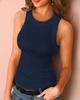 Женский летний трикотажный топ без рукавов - однотонный, круглый вырез