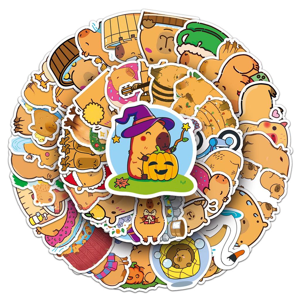 50 Capybara Cartoon Stickers - Cute, Waterproof Decorative Stickers for Journals & Water Bottles