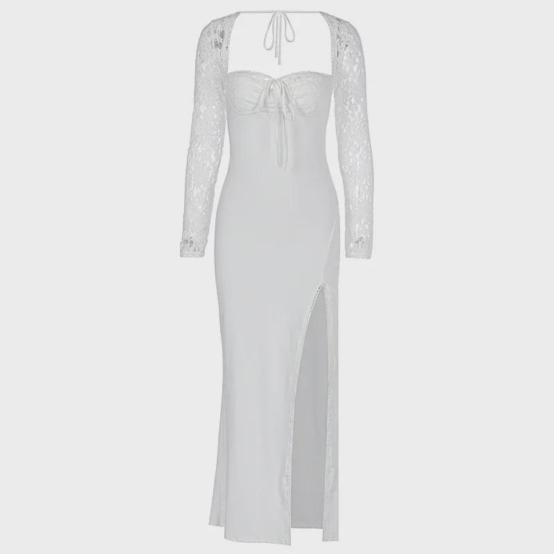 Женское сексуальное платье на шнуровке с разрезом, осень 2024 г.