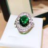 Group Inlaid Zircon Temperament Emerald Emerald Simulated Green Tourmaline Color Treasure Open Ring for Women Live Finger Ring