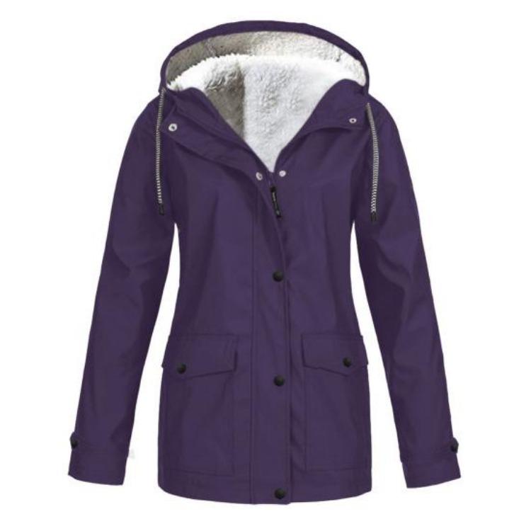 Warm Fleece Lined Winter Coat for Women Hooded Mid Length Parka Jacket Plus Size Down Outerwear with Pockets Solid Color Press Button Zipper Closure
