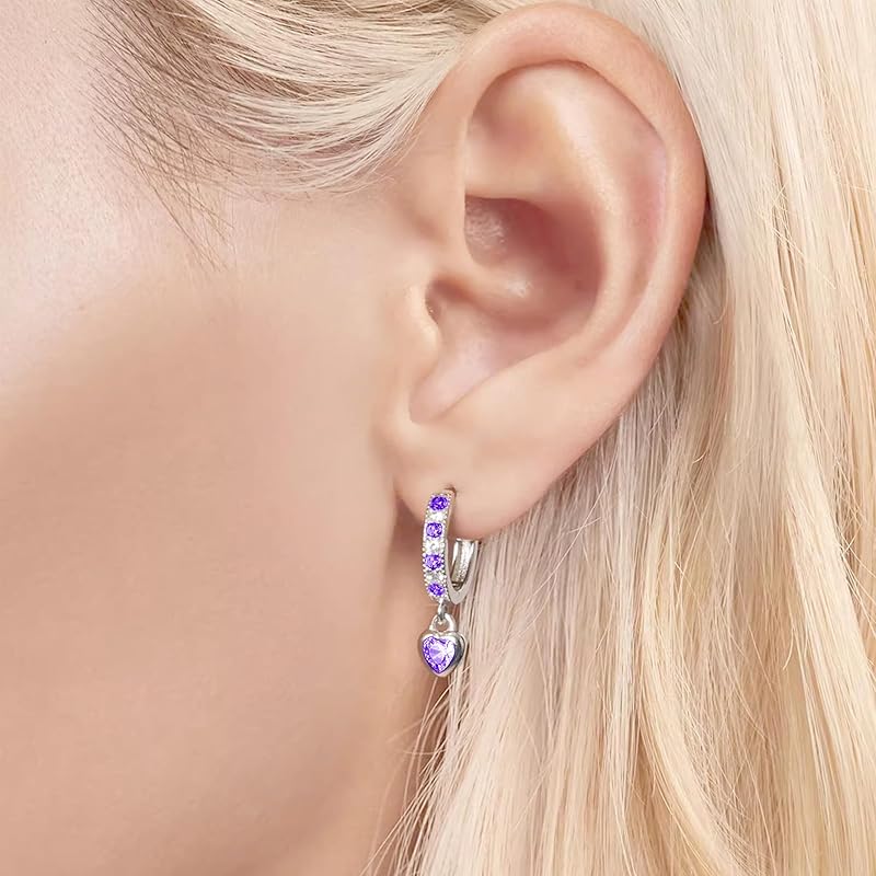 "Silver Thunder" Earrings Ladies Popularity High Quality Zirconia February Birthstone Amethyst Hoop Earrings Sway Compatible with Metal Allergies