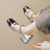 Square Head Single Shoes Women Chunky Heel Shallow French One Strap Colorblocking Mary Jane Shoes Fairy Style