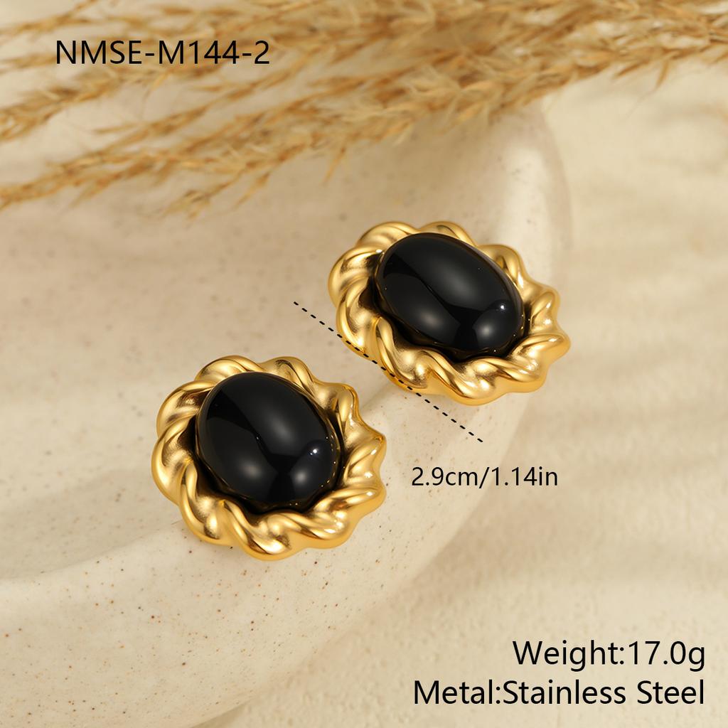 GEMCHIC Women's Stainless Steel Natural Stone Earrings Vintage Stud Earrings Fashion Geometric Circle Earrings for Women