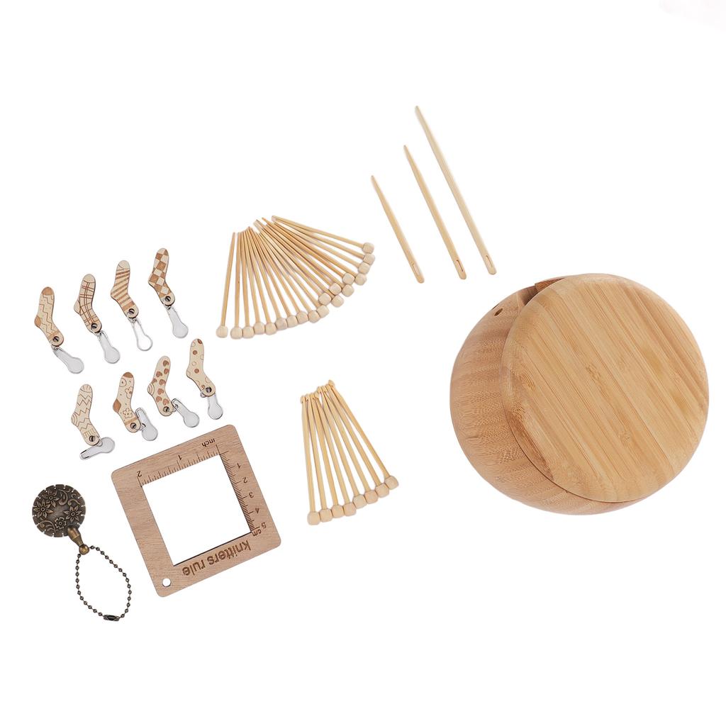 Wooden Yarn Bowl Crochet Bowl with Lid Round Bamboo Wood Knitting Bowl with Holes and Crochet Hooks