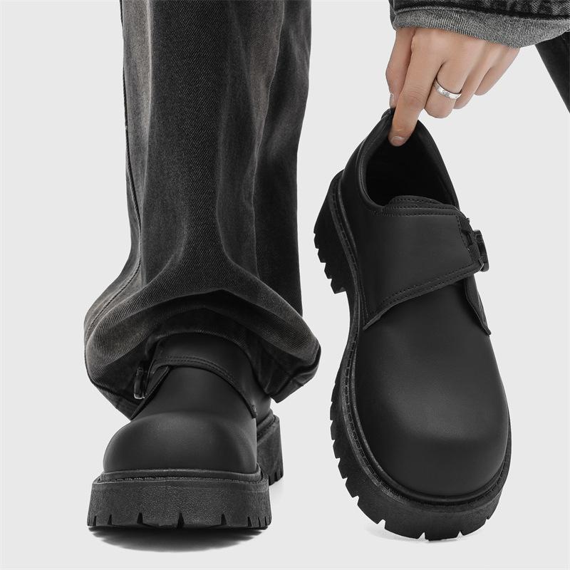 Мужские туфли дерби в британском ретро-стиле 2025 года с широким круглым носком, на массивной платформе, повседневные кожаные ботинки, модная уличная обувь для широкой стопы