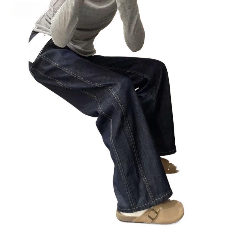 Темно-синие модные бархатные джинсы широкого кроя женские осень-зима 2024 новые свободные маленькие прямые брюки с высокой талией