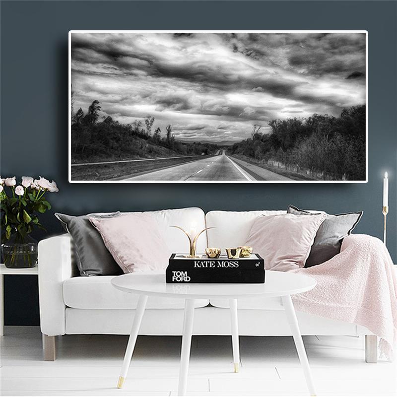 Nordic Forest Black and White Highway Posters and Prints Landscape Canvas Painting Scandinavian Wall Art Picture for Living Room