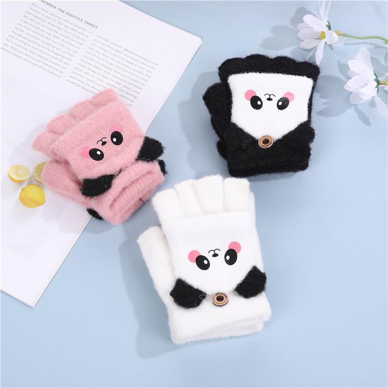 Children's Gloves Winter Baby Warm and Thickened Girls Anti-freeze Fingerless Writing Half-finger Flip Cover Kindergarten Boys