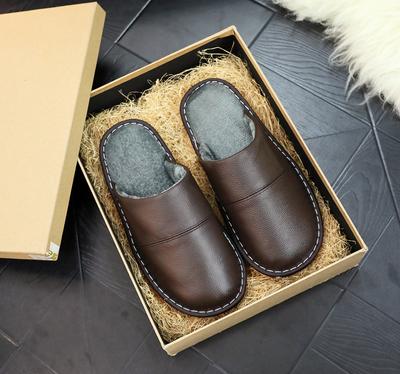 Кожаные мужские хлопковые тапочки плюс бархат осенне-зимние нескользящие домашние и уличные парные тапочки унисекс теплые женские тапочки