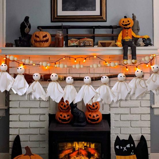 Хэллоуин Привидение Подвесное Украшение Маленькое Летающее Привидение Украшение на Дерево Деревенское Белое Тканевое Привидение для Декора Дома с Привидениями Двора Дерева