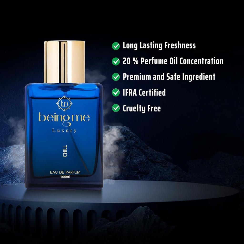 Being Me Luxury CHILL Long Lasting Perfume for Men | Citrus & Elegant Floral Notes with Warm Patchouli Base | Office, Date & Party Fragrance Scent