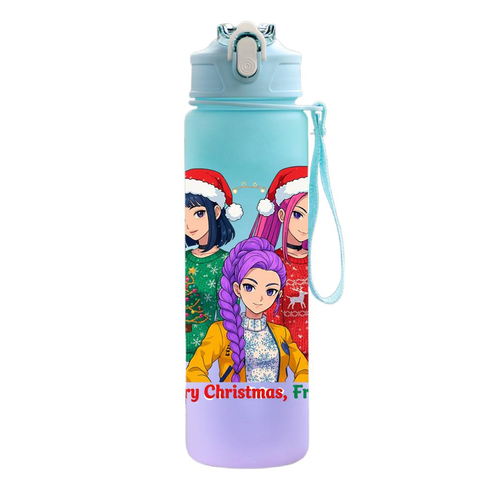 750Ml Water Bottle Cartoon Christmas K-Pop Demon Hunters Printed Large Capacity Drinking Cup Portable Outdoor Sports Water Cup Children Kid Gift