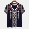 Men's Retro Summer T-shirt, Ethnic Style Printed Top, Urban Fashion, Round Neck, Short Sleeved, Holiday Casual Top, Oversized Clothing