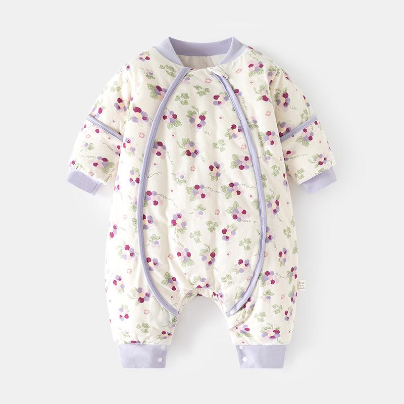 Спальный мешок для младенцев осень-зима: Пижама с подкладкой, раздельными штанинами, молнией для новорожденных, с защитой от ударов