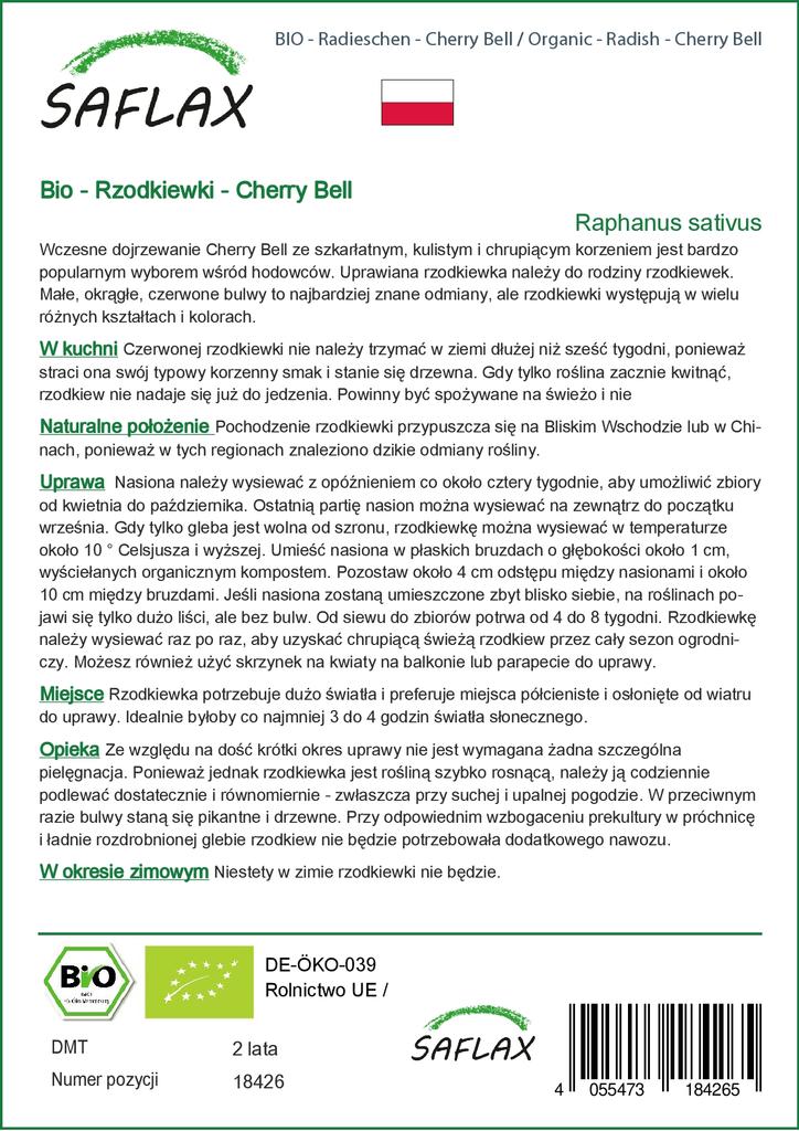 SAFLAX Garden in the Bag - Органический - Редис - Cherry Bell - 100 семян - С субстратом в подходящем стоячем пакете - Raphanus sativus