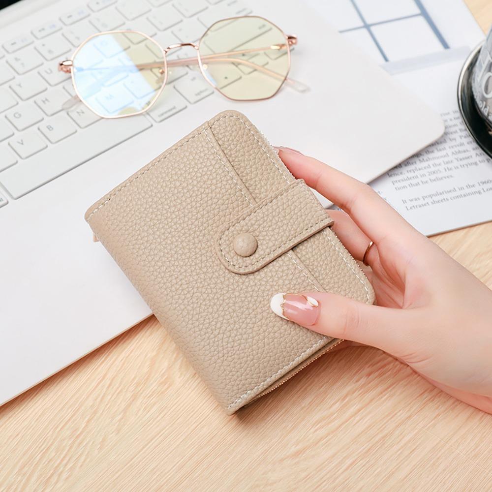Pu Leather Women Short Wallet Lychee Pattern Bank/ID/Credit Card Holder Business Purse  Outdoor