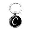 1PC A-Z Initial Name Letter Pendant Keychains Holder Round Alphabet Keyrings Art Photo Glass Cabochon Vintage Jewelry