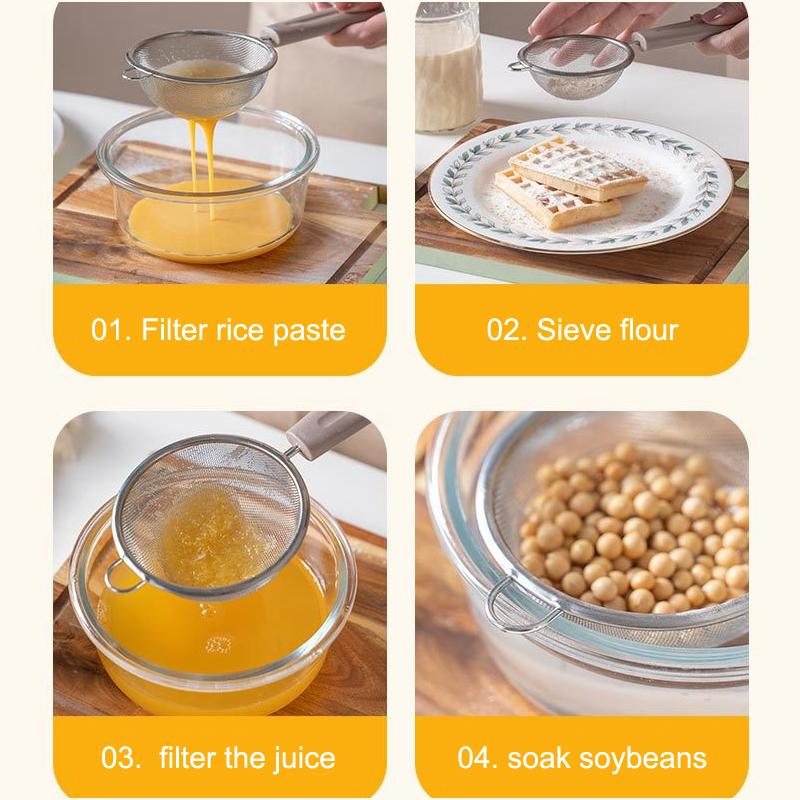 Сетчатый фильтр из нержавеющей стали с ручкой из полипропилена, тонкая фильтрация соков, остатков и муки, идеально подходит для домашней выпечки