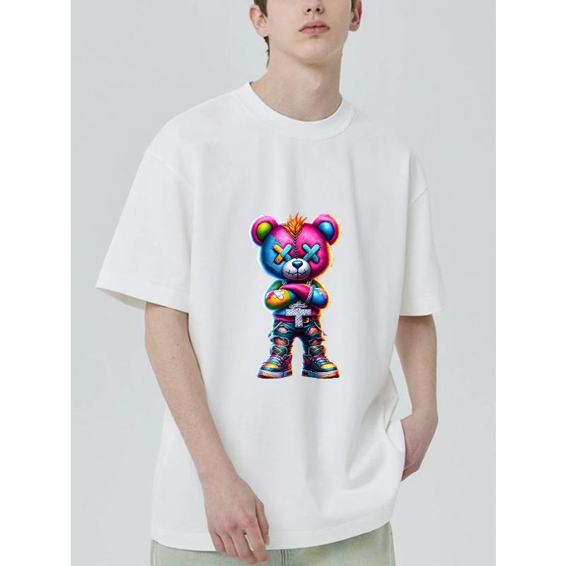 Унисекс Футболка Оверсайз Черная Принт Граффити Медведь Kaws Уличная Мода Повседневная Одежда для Мужчин и Женщин Художественный Дизайн Тренд Сезонная Вещь