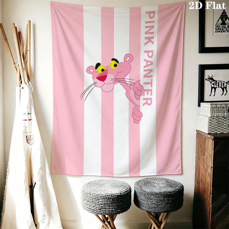 Pink Panther Wall Tapestry Aesthetic Wall Hanging Printed Fabric Blanket Decorative Tapestries for Bedroom Living Room Home Decor