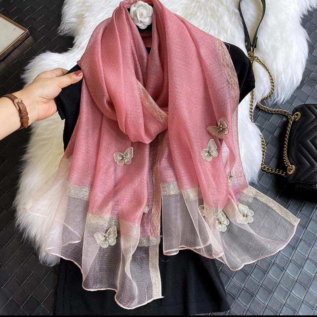 Длинный шарф из шелковой смеси «Бабочка» для весенне-осенней моды