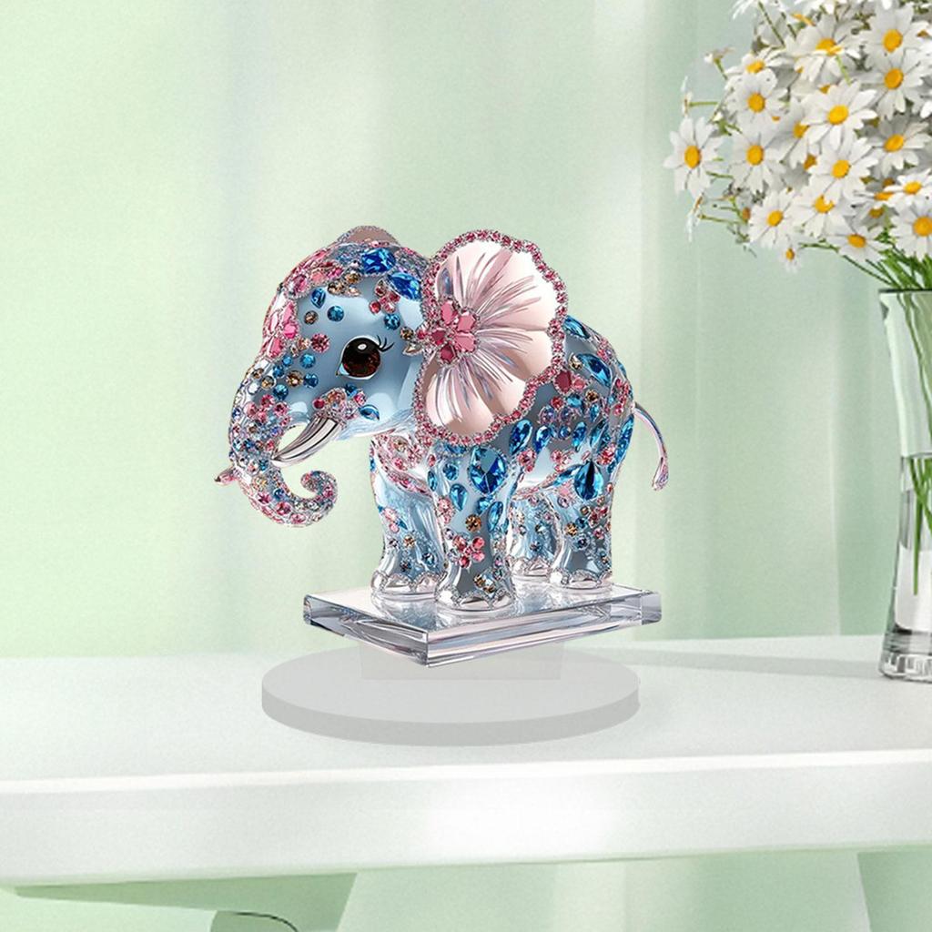Elephant Figurine Sculpture Animal Acrylic Craft Gift Statue Ornament for Bedroom Decoration