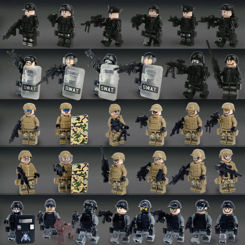 Meigao package O-3 special forces police doll with gun Geely suit children's assembled building block toy