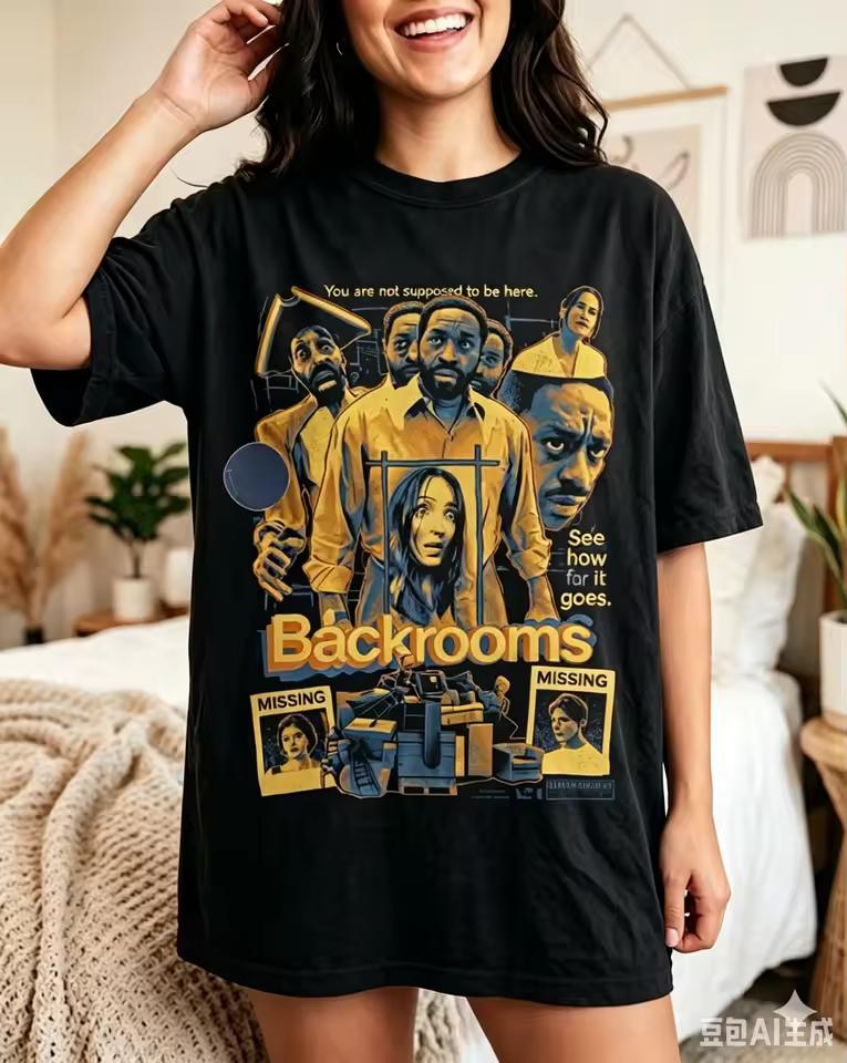 The Backrooms 2026 Horror Movie Exit Sign Graphic T-Shirt, Liminal Space Meme Vintage Unisex Short Sleeve Casual Top