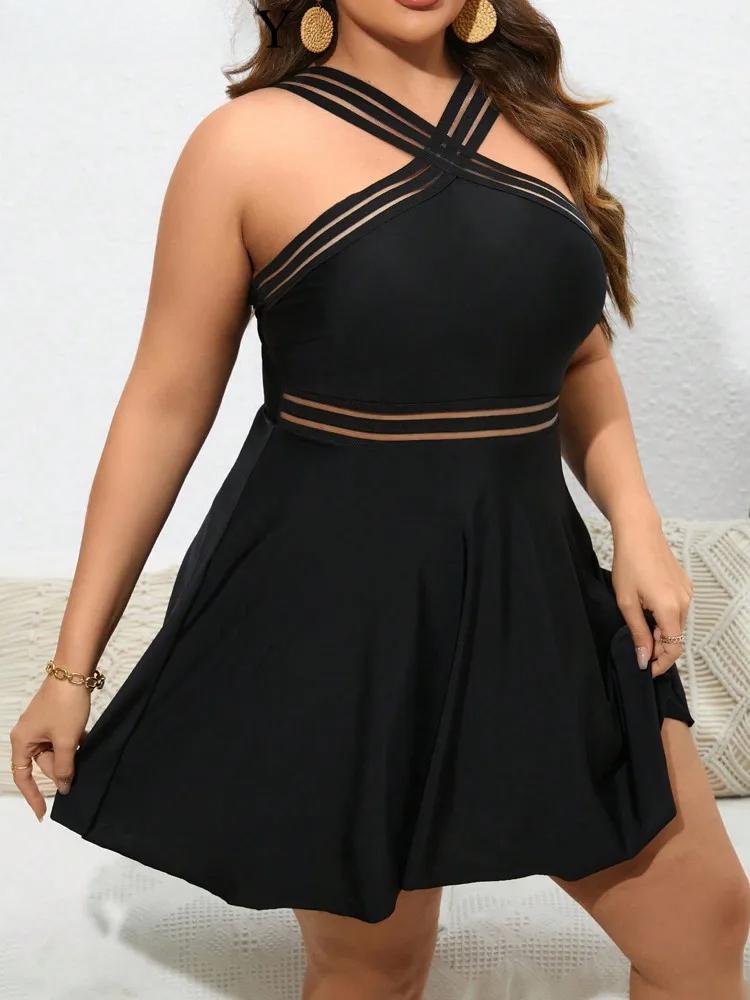 2025 Black 2 Piece Plus Size Dress Swimwear Women Strapped Large One Piece Swimsuit Beach Chubby Big Bathing Suit
